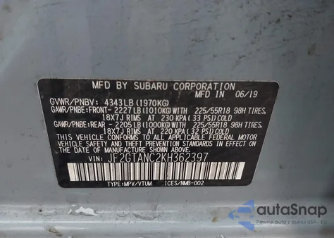 2019 Subaru Crosstrek 2.0I Limited from USA, damaged, VIN JF2GTANC2KH362397